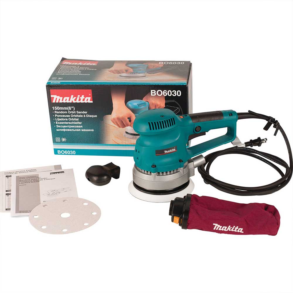 Makita BO6030 2.7 Amp 6-Inch Random Orbit Variable Speed Sander with Dust Bag