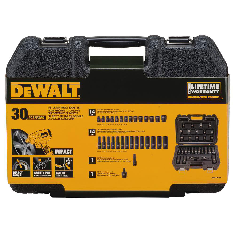 DeWALT DWMT19249 1/2" 6 PT Drive Combination Impact Socket Set - 30pc