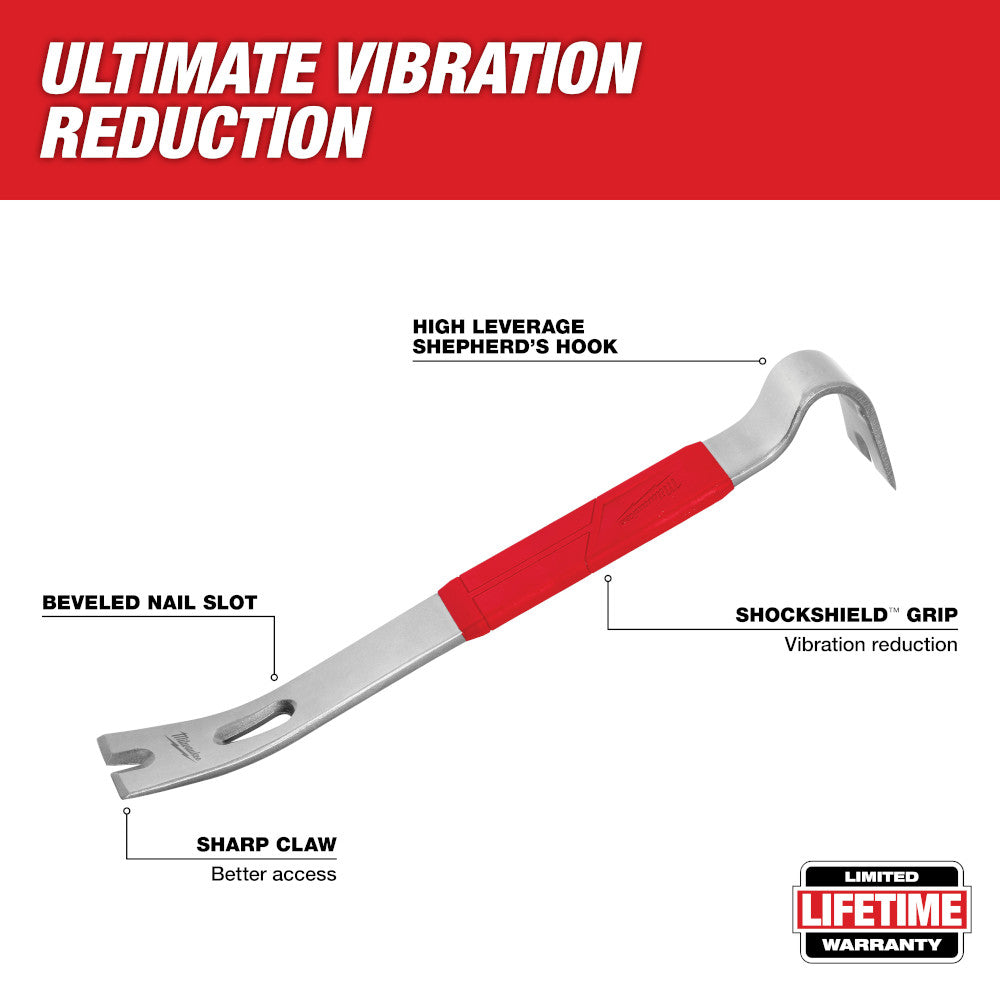 Milwaukee 48-22-9080PB 20oz Curved Claw Smooth Face Hammer w/ 15" Pry Bar