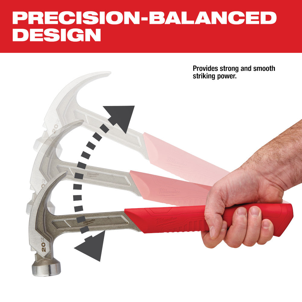 Milwaukee 48-22-9080PB 20oz Curved Claw Smooth Face Hammer w/ 15" Pry Bar
