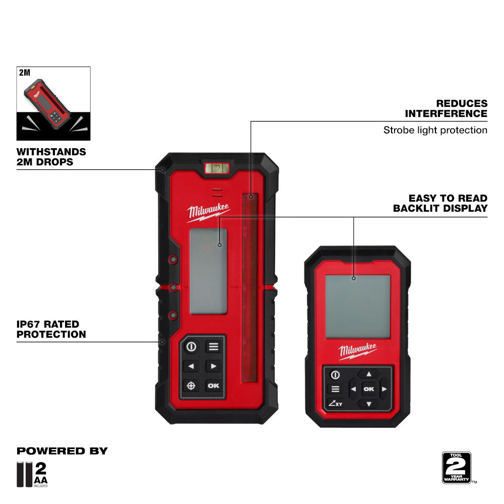 Milwaukee 3704-21 M18 18V Red Exterior Dual Slope Rotary Laser Kit w/ Receiver
