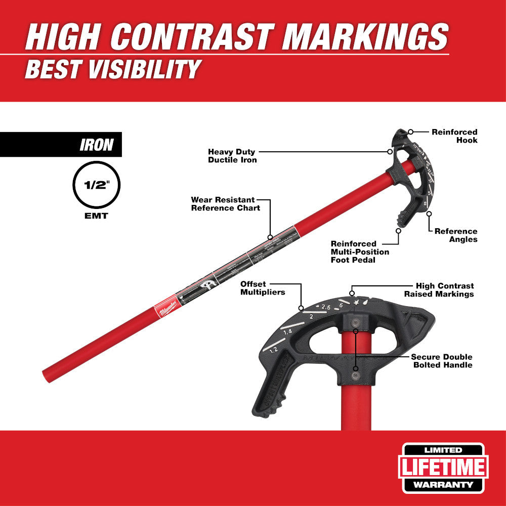 Milwaukee 48-22-4080 1/2 Inch Reinforced Wear Resistant Iron Conduit Bender