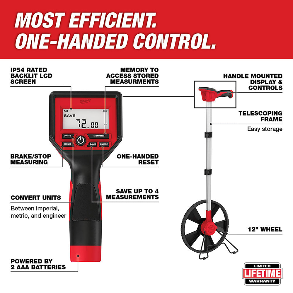 Milwaukee 48-22-5112 12" Digital Measuring Wheel w/ IP54 Backlit Screen