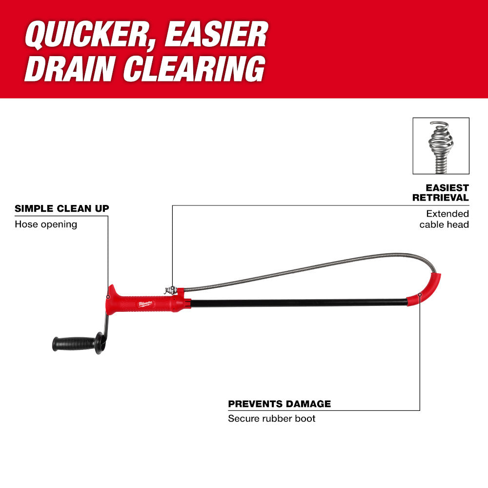 Milwaukee 48-22-5765 3' Toilet Auger w/ Extended Cable Head and Rubber Boot