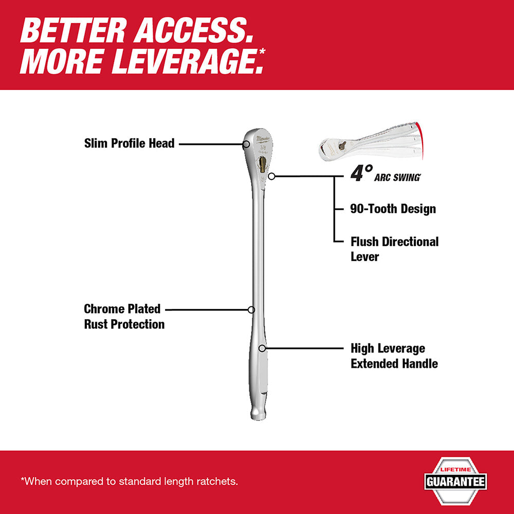 Milwaukee 48-22-9037 3/8” Drive 12” Ratchet Chrome Plated w/ Extended Handle