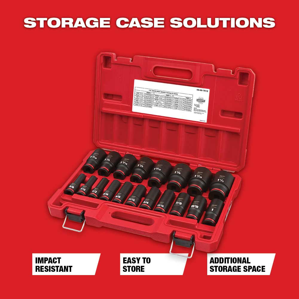 Milwaukee 49-66-7012 SHOCKWAVE 1/2" Impact Duty SAE Socket Set - 19 PC