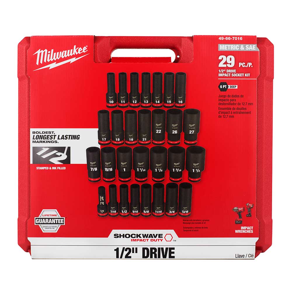 Milwaukee 49-66-7016 SHOCKWAVE 1/2" Impact Duty SAE/Metric Socket Set - 29 PC