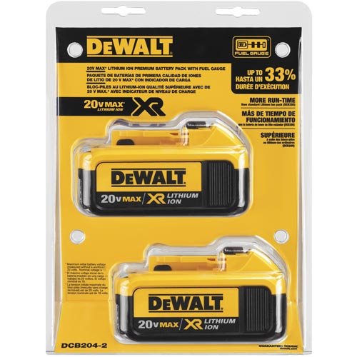 DeWALT DCB204-2 20V MAX XR Lithium Ion 4Ah Battery Tool Pack 2 Pack