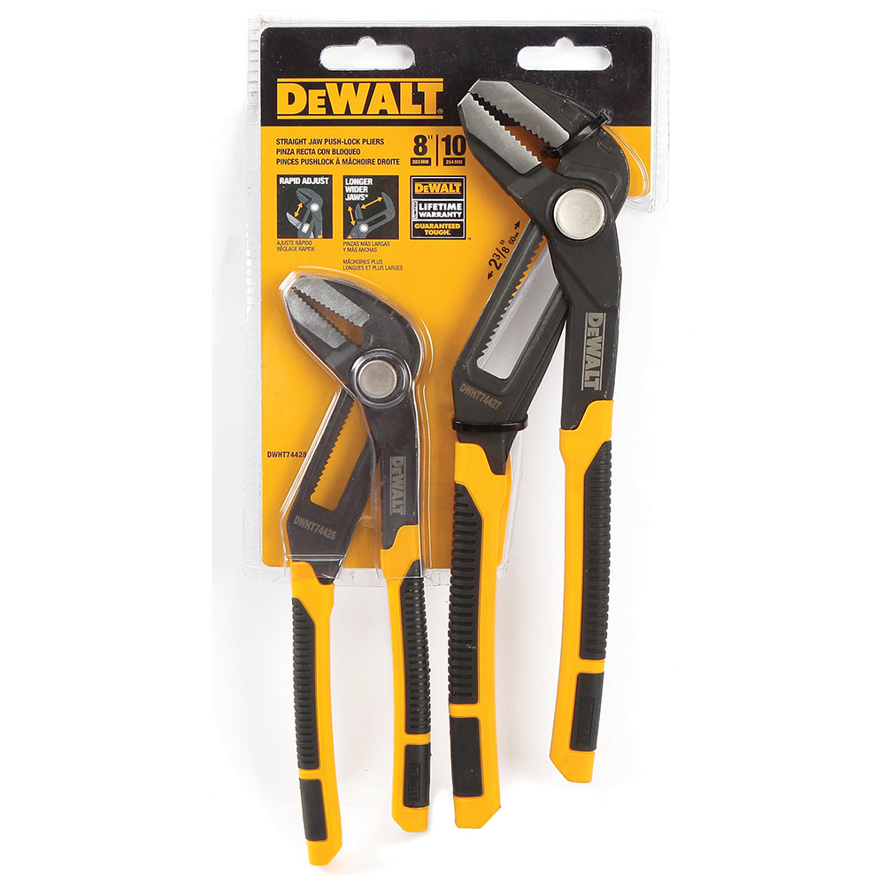 DeWALT DWHT74428 8 and 10-Inch Non-Pinching Push Lock Wide Straight Jaw Pliers