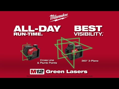 Milwaukee 3622-20 M12 12V Cordless Green Cross Line w/ Plumb Points Laser Level