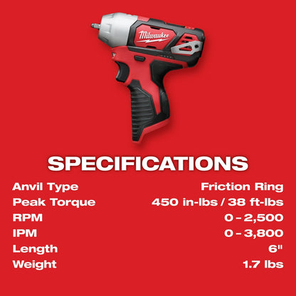 Milwaukee 2461-20 M12 12V 1/4-Inch Impact Wrench w/ Belt Clip - Bare Tool