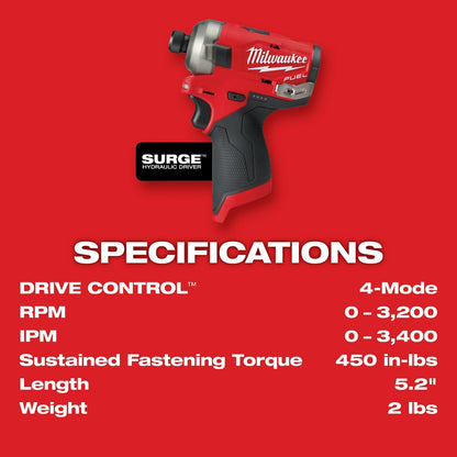Milwaukee 2551-20 M12 FUEL SURGE 1/4 Inch Hex Hydraulic Driver - Bare Tool