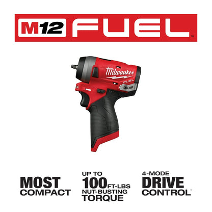 Milwaukee M12 2552-20 M12 FUEL 12V 1/4-Inch Stubby Impact Wrench - Bare Tool