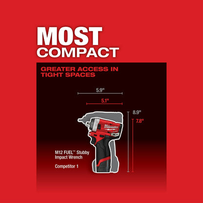 Milwaukee M12 2552-20 M12 FUEL 12V 1/4-Inch Stubby Impact Wrench - Bare Tool