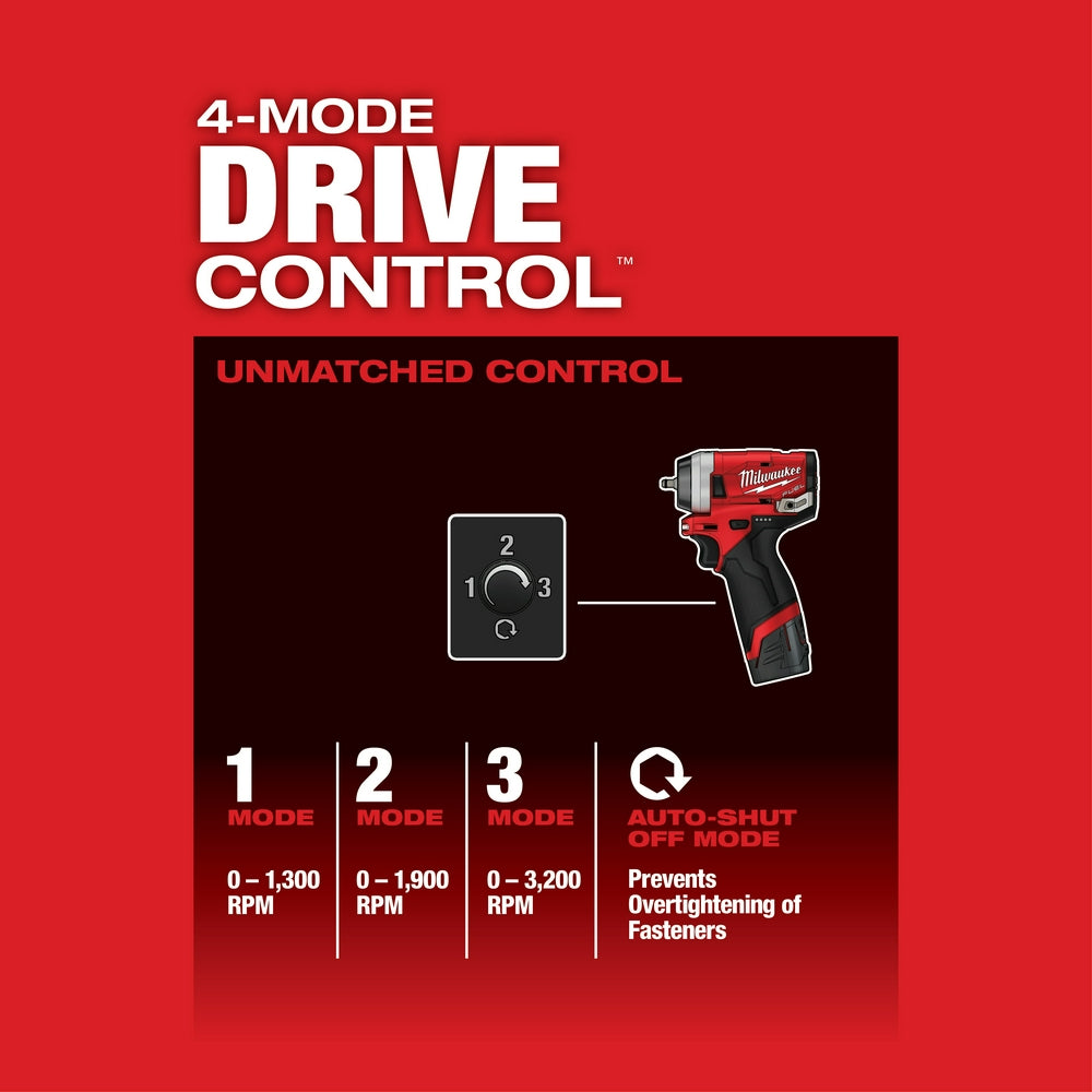 Milwaukee M12 2552-20 M12 FUEL 12V 1/4-Inch Stubby Impact Wrench - Bare Tool