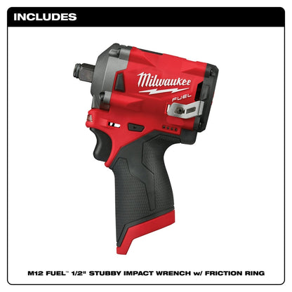 Milwaukee M12 2555-20 M12 FUEL 12V 1/2-Inch Stubby Impact Wrench - Bare Tool