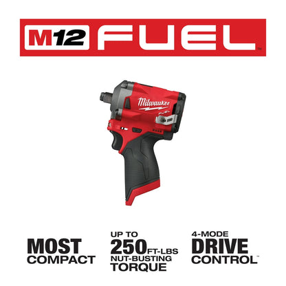 Milwaukee M12 2555-20 M12 FUEL 12V 1/2-Inch Stubby Impact Wrench - Bare Tool