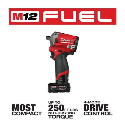Milwaukee M12 2555-22 M12 FUEL 12V 1/2-Inch Cordless Stubby Impact Wrench Kit