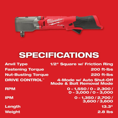 Milwaukee 2565-20 M12 FUEL 12V 1/2" Cordless Right Angle Impact Wrench-Bare Tool