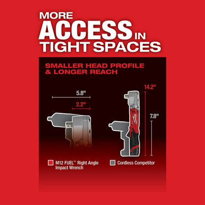 Milwaukee 2565P-20 M12 FUEL 12V 1/2" Li-Ion Right Angle Impact Wrench-Bare Tool