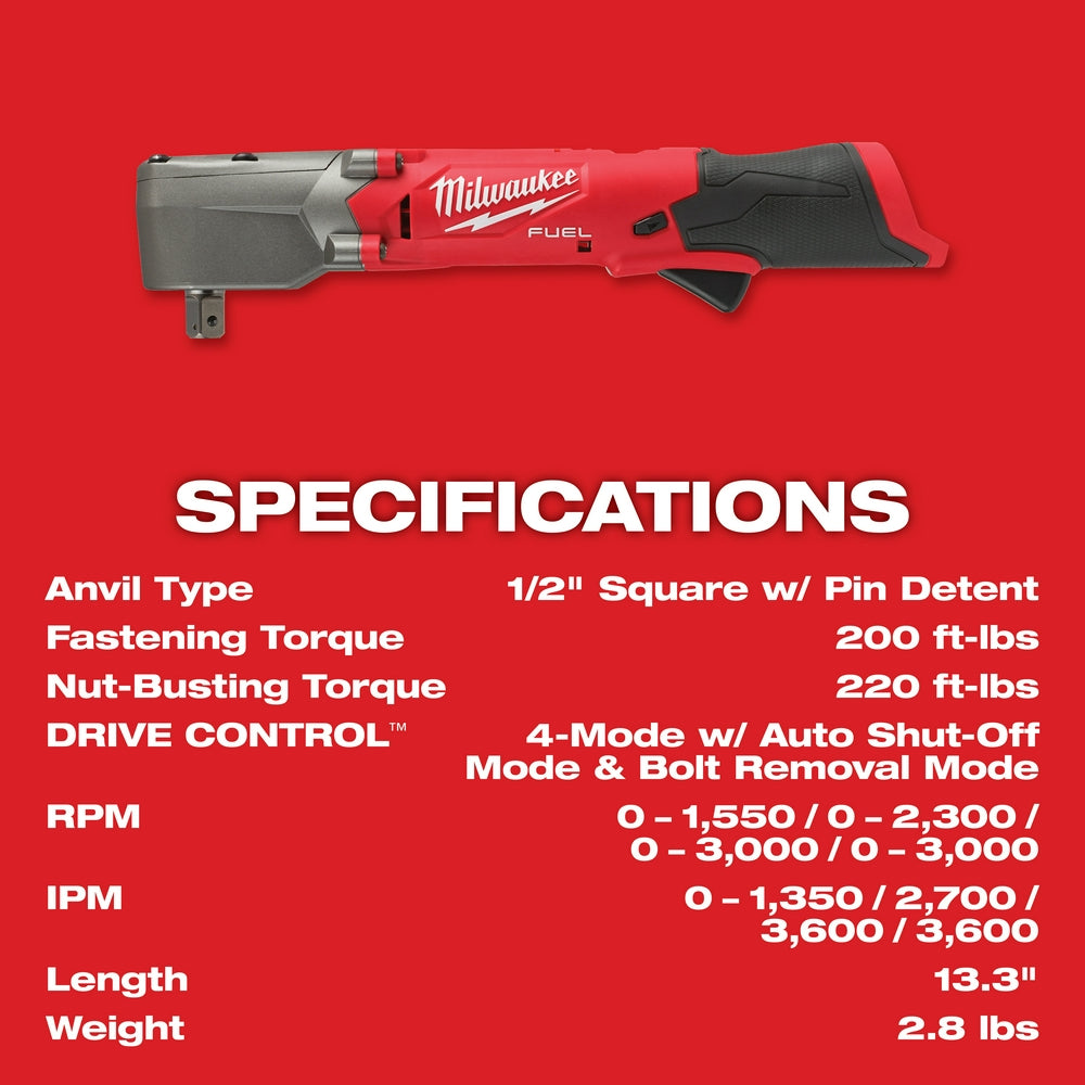 Milwaukee 2565P-20 M12 FUEL 12V 1/2" Li-Ion Right Angle Impact Wrench-Bare Tool
