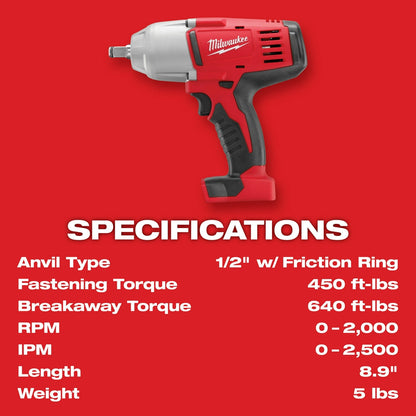 Milwaukee 2663-20 M18 18V 1/2-Inch High-Torque Impact Wrench - Bare Tool