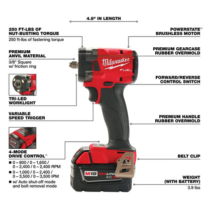 Milwaukee 2854-20 M18 FUEL 18V 3/8" Impact Wrench w/Friction Ring -Bare Tool