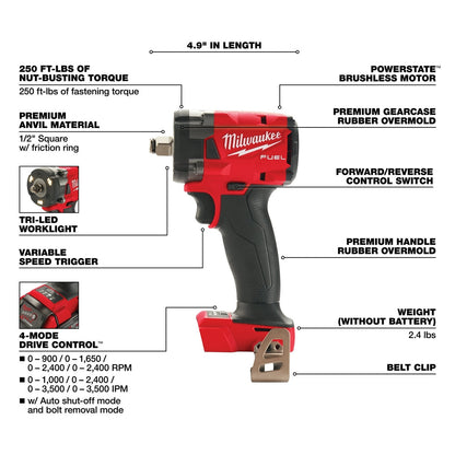 Milwaukee 2855-20 M18 FUEL 18V 1/2" Impact Wrench w/Friction Ring -Bare Tool