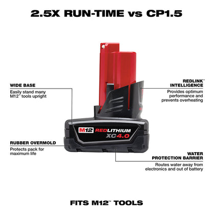 Milwaukee 48-11-2440 M12 12V 4.0Ah REDLITHIUM XC Extended Capacity Battery
