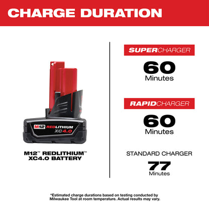 Milwaukee 48-11-2440 M12 12V 4.0Ah REDLITHIUM XC Extended Capacity Battery