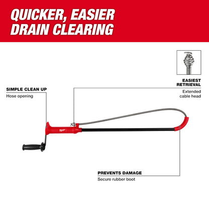 Milwaukee 48-22-5765 3' Toilet Auger w/ Extended Cable Head and Rubber Boot