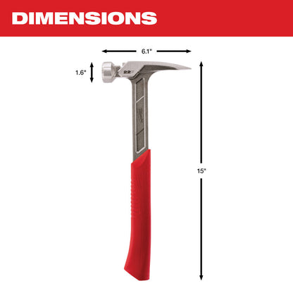 Milwaukee 48-22-9022 22oz Milled Face Framing Hammer w/ I-Beam Handle