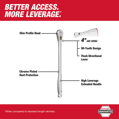 Milwaukee 48-22-9037 3/8” Drive 12” Ratchet Chrome Plated w/ Extended Handle