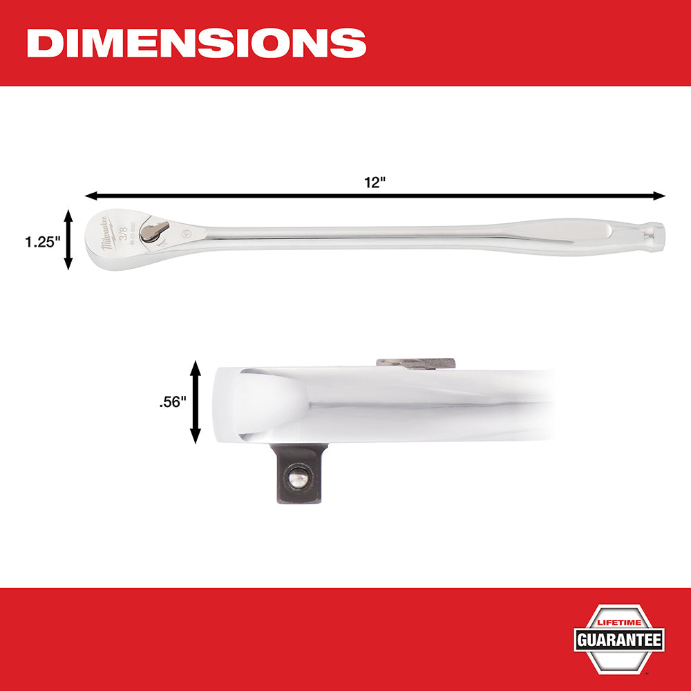 Milwaukee 48-22-9037 3/8” Drive 12” Ratchet Chrome Plated w/ Extended Handle