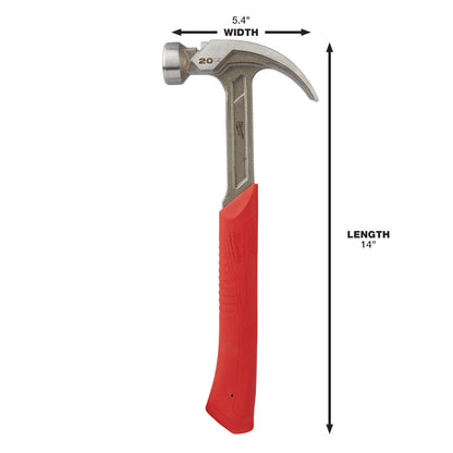 Milwaukee 48-22-9080 20oz Curved Claw Smooth Face Hammer w/ ShockShield Grip